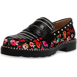 Betsey Johnson Black and Red Floral Flats